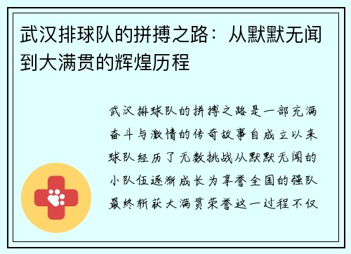 武汉排球队的拼搏之路：从默默无闻到大满贯的辉煌历程