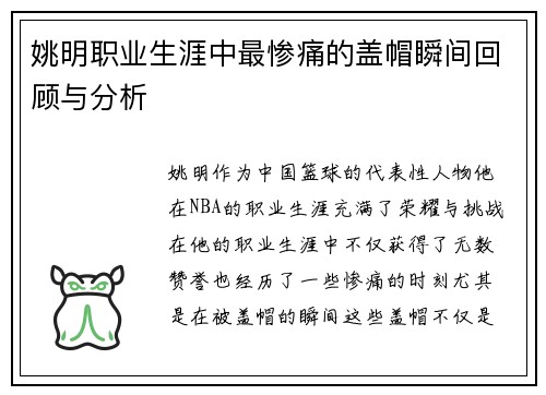 姚明职业生涯中最惨痛的盖帽瞬间回顾与分析